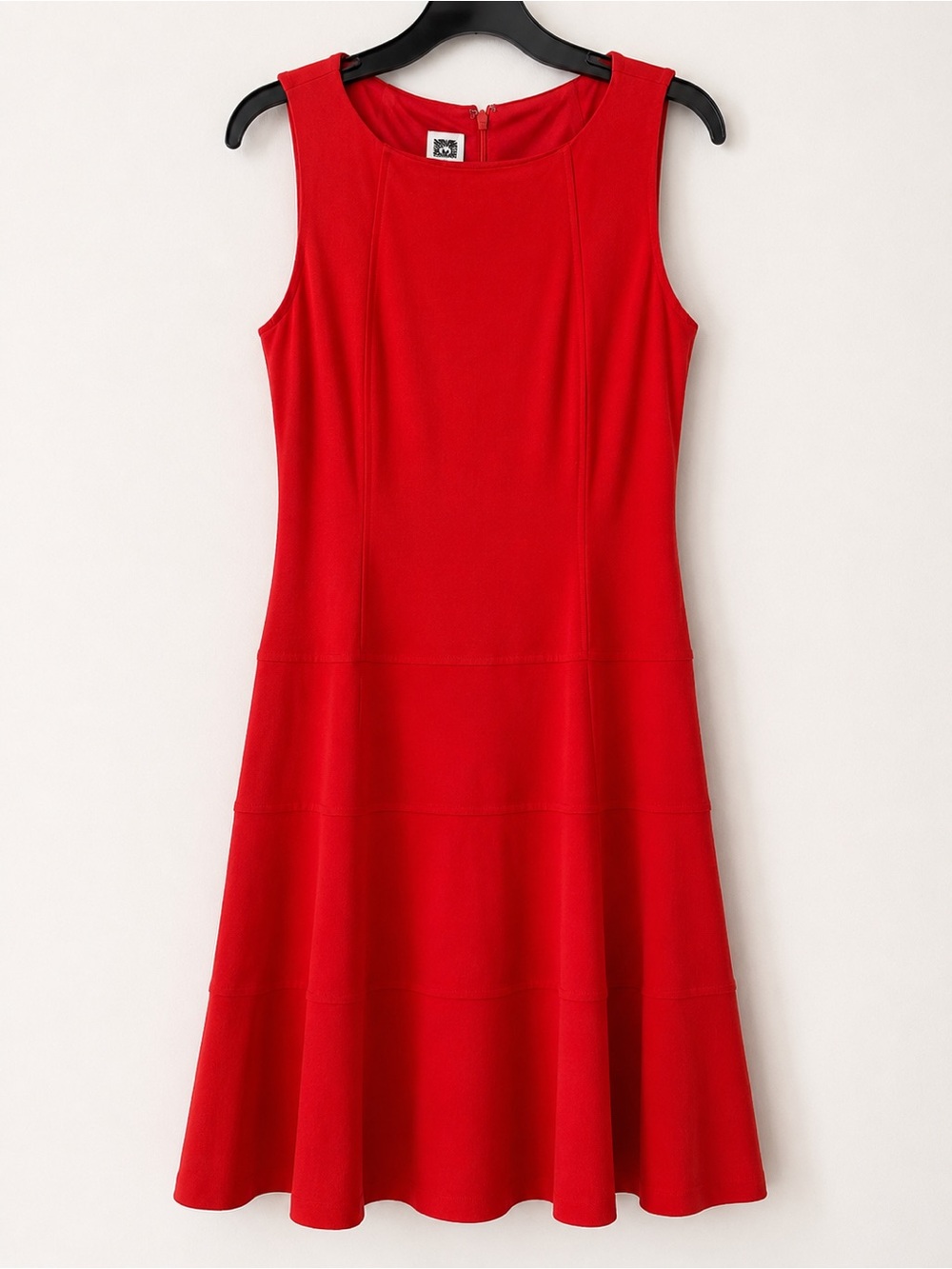Anne Klein Red Fit & Flare Midi Dress 12 Square Neck Paneled Career Cocktail